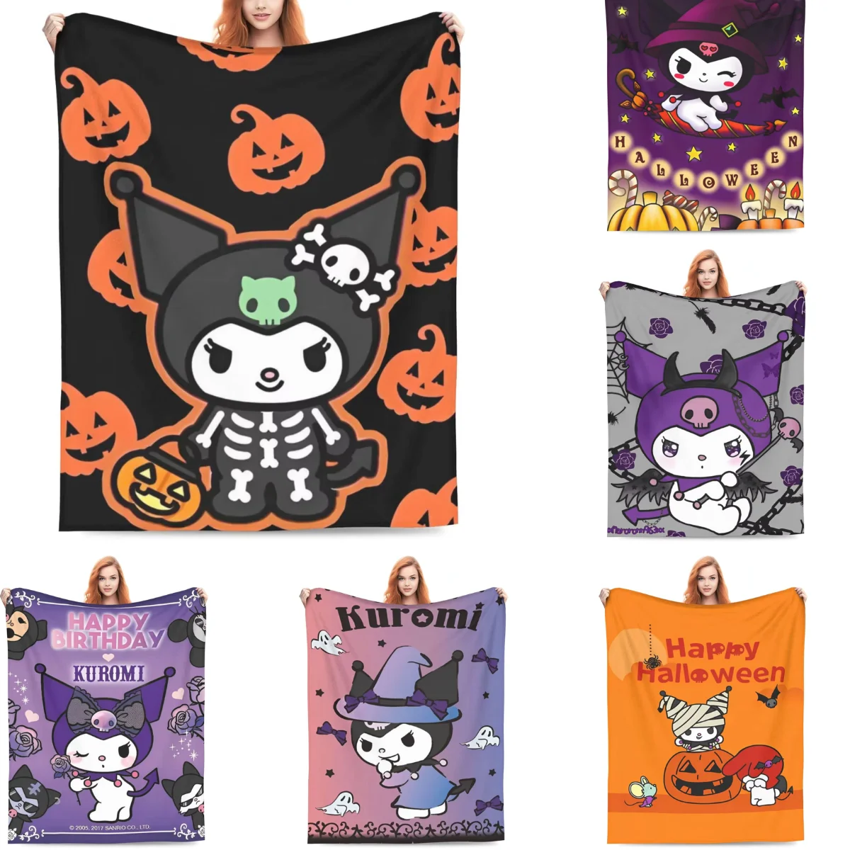 Sanrio Kuromi Хэллоуин одеяло пикник фланелевое для гостиной теплый мягкий дизайн