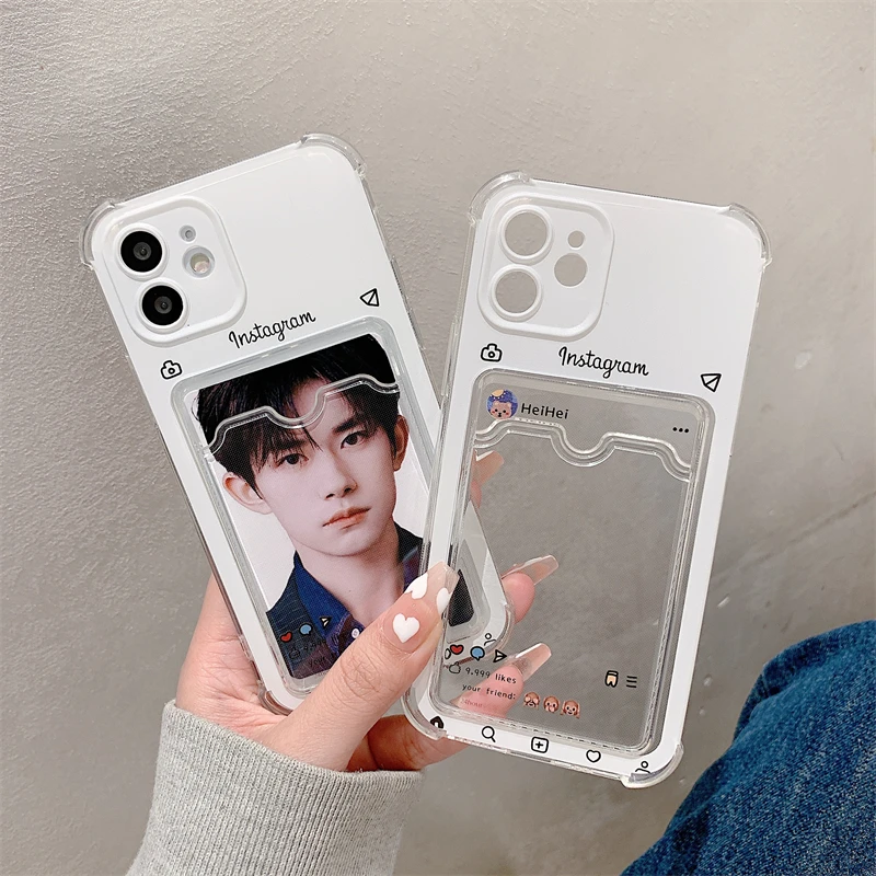 Чехол для телефона в Корейском стиле с отделением карт iPhone 11 12 13 Pro XS Max X XR SE 7 8 Plus