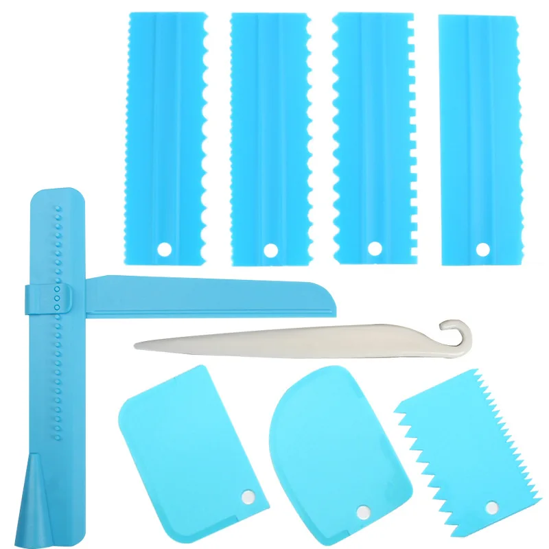 

9PCS Cake Screed Adjustable Height Scraper Fondant Spatulas Edge Smoother DIY Level Rotating Scraper Kitchen Cake Decor Gadgest