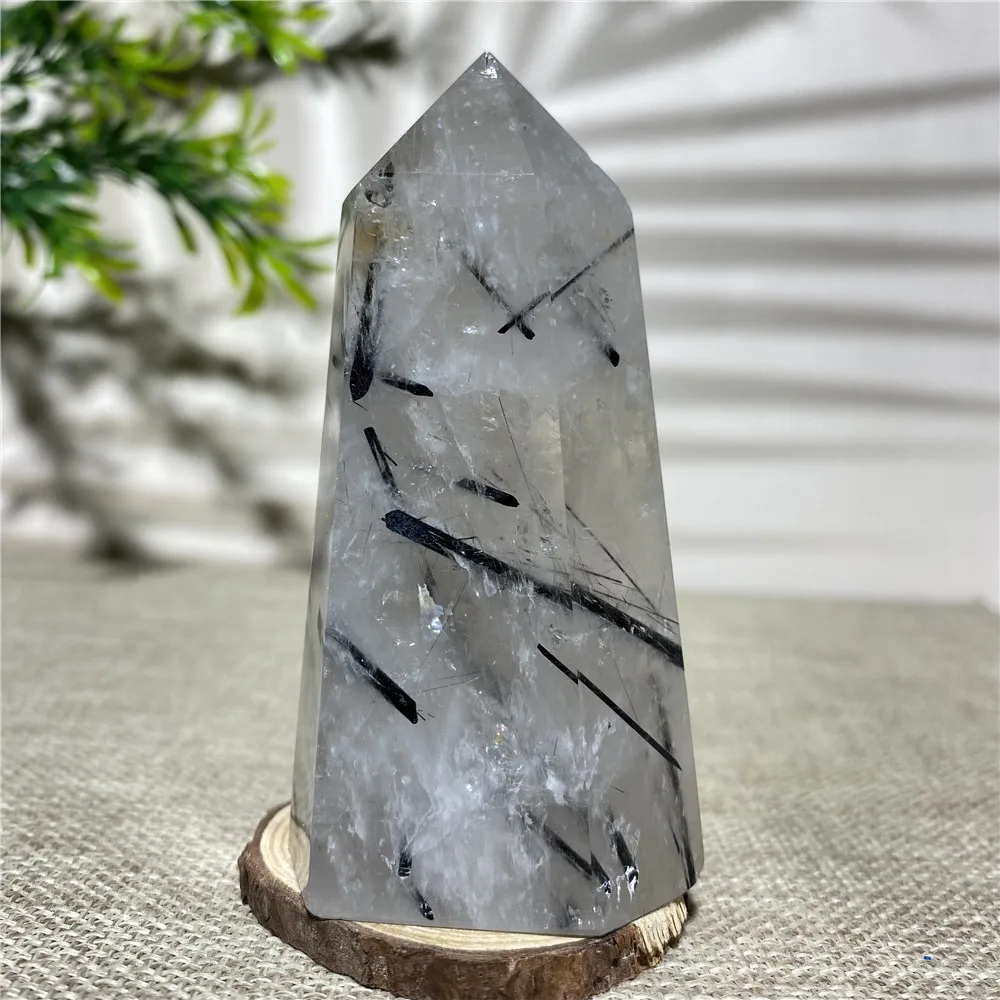 

Natural Tourmaline Hair Crystal Tower Quartz Healing Stones FengShui Gift Specimen Reiki Wicca Wand Ornments For Home Decoration