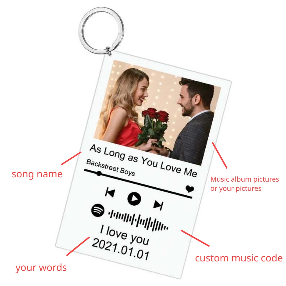

5x8cm Acrylic Board Custom Code Keychain Song Spotify Premium Llaveros Favorite Song Name Singer Chaveiro Gift for Boyfriend