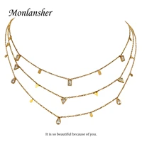 monlansher exquisite cute layered stackable geometric zircon chain choker gold color thin chain necklaces jewelry for women gift
