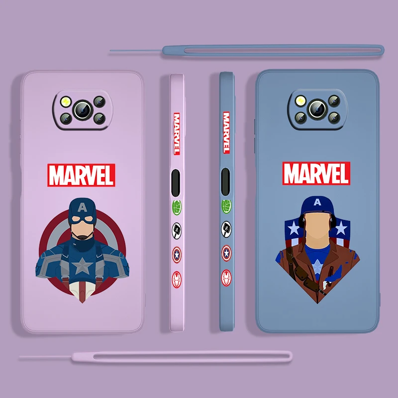 

Marvel cute Captain For Xiaomi POCO X3 NFC F3 GT M4 M3 M2 Pro C3 11 Ultra Silicone Liquid Left Rope Phone Case Cover Capa Coque