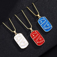 fashion alphabet square necklace for women men peace lucky happy words pendant choker trend charm girl neck collar jewelry gifts