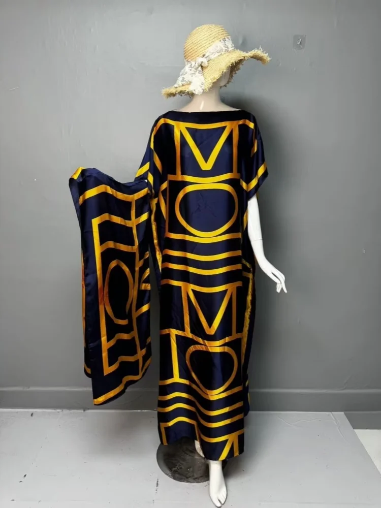 Фото 2025 neue Art Mode übergroße afrikanische Frauen Kleidung Dubai Dashiki Abaya Free Size Print Design mit Schal lockers langes K №3