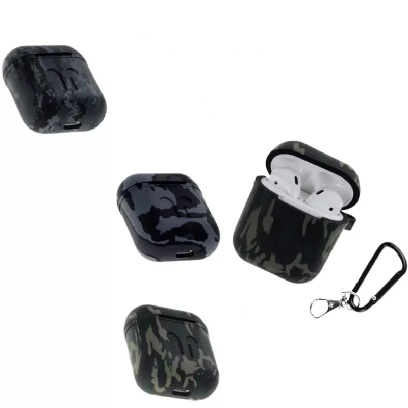 

1Pc For Airpods Case Camouflage Army Silicone Shockproof Protection Cover Carabiner Men Cover Funda For Airpods 2 1 Case Strap