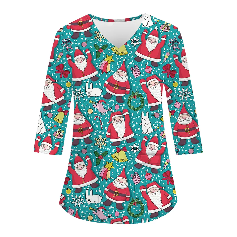 Новинка 2025 года рождественская медицинская форма праздничный принт Санта-Клауса