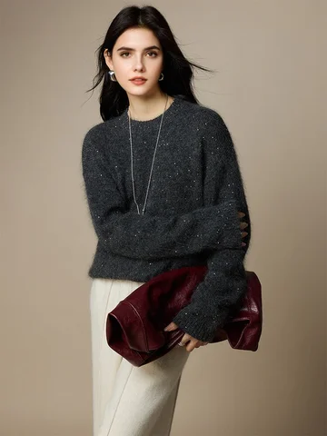 SuyaDream женские мохеревые пуловеры  темно-серые