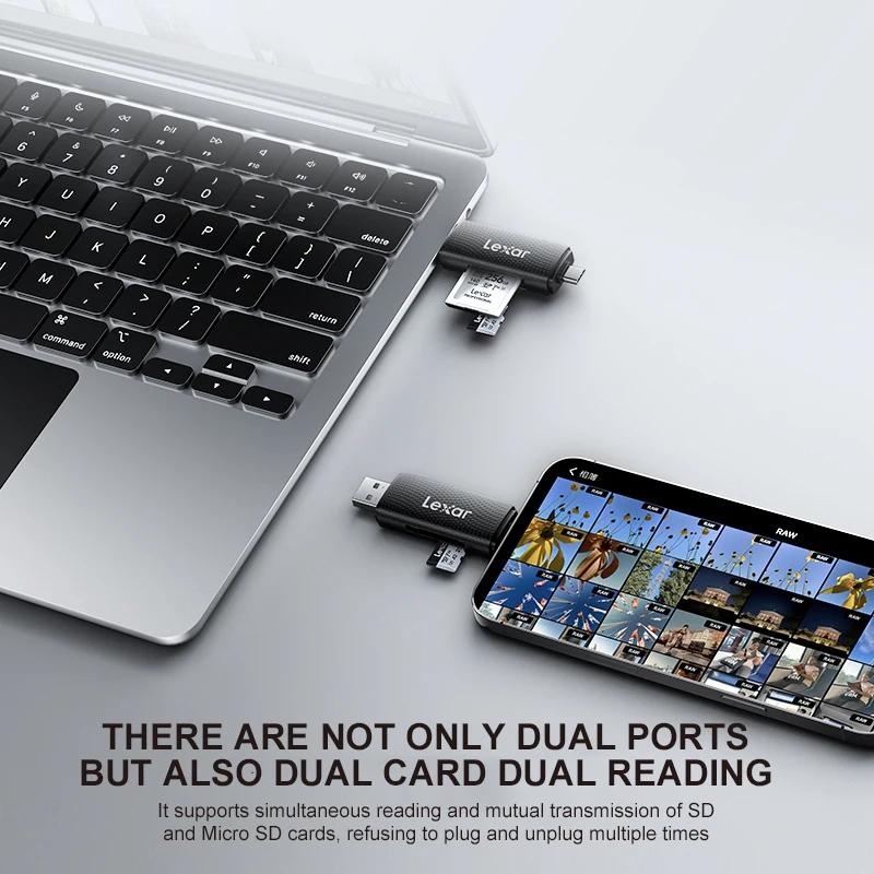 Фото Lexar 2-в-1 Card Reader USB 3.0 и Type C Адаптер для чтения карт памяти поддерживает TF/SD/Micro SD/SDHC/SDXC/для ноутбуков ПК №4