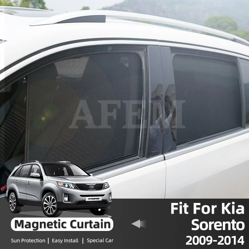Фото Для Kia Sorento XM 2009-2014: Магнитные солнцезащитные шторки для лобового стекла и задних боковых окон (сетчатые) №1