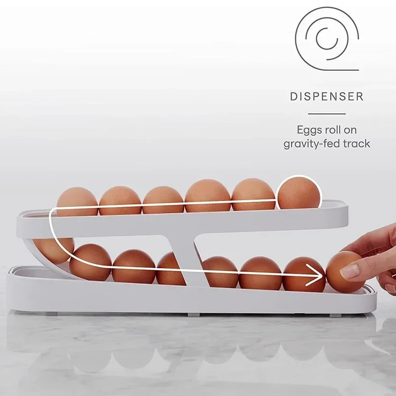 

Rolling Egg Dispenser Refrigerator Organizers Containers Storage Box Automatic Sliding Spiral Egg Holder Home kitchen Gadgets -