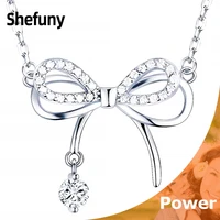 new 925 sterling silver double bowknot pendant chain white cubic zirconia hollow necklace for women fine jewelry engagement gift
