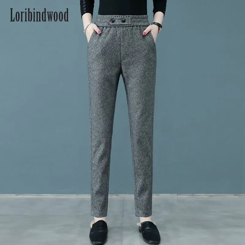 Woolen Pants Women's Autumn and Winter 2022 New High-waisted Slimming All-match Casual Tweed Small Foot Pants Radish Harun Pants