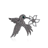 tulx full rhinestone bird brooches for women cute hummingbird brooch pins black color animal jewelry gift coat accessories