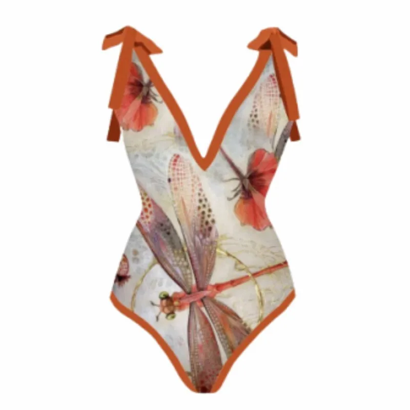 Bikini Bodysuit Swimwear Women With Skirt Bathing Suit Summer New Ruffle Splice Print Beachwear Holiday Bikini Cover Ups Outfits