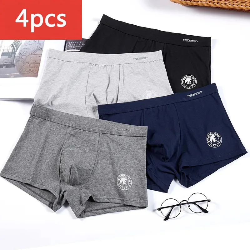4Pcs/Lot Men's Underwear Pure Cotton Boxer Shorts Sexy Boxer Shorts Head Boys Printed Underpants
