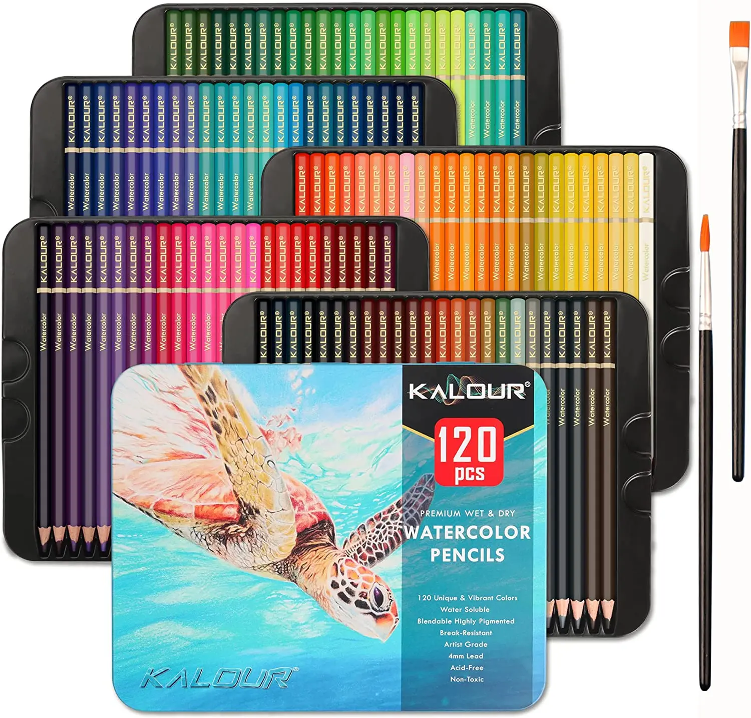 Professional Watercolor Pencils, Set of 120 Colors,with Two Brush,Numbered and Lightfastness,Water-soluble Colored Pencils Kits