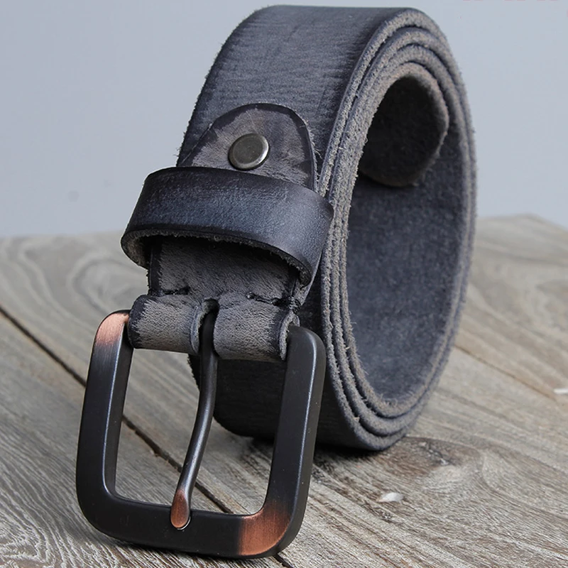 Men's Heavy Duty Work Belt 100% Real Leather Women Pin Buckle Jeans Belts Crazy Horse Leather Belt