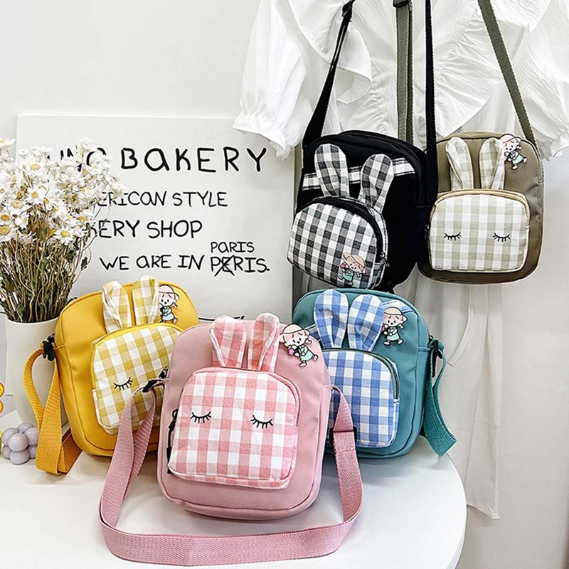 

Cute Cartoon Rabbit Messenger Bag for Women Fashion Girl Kawaii Crossbody Shoulder Bag Nylon Cloth Waterproof Mobile Phone Bag