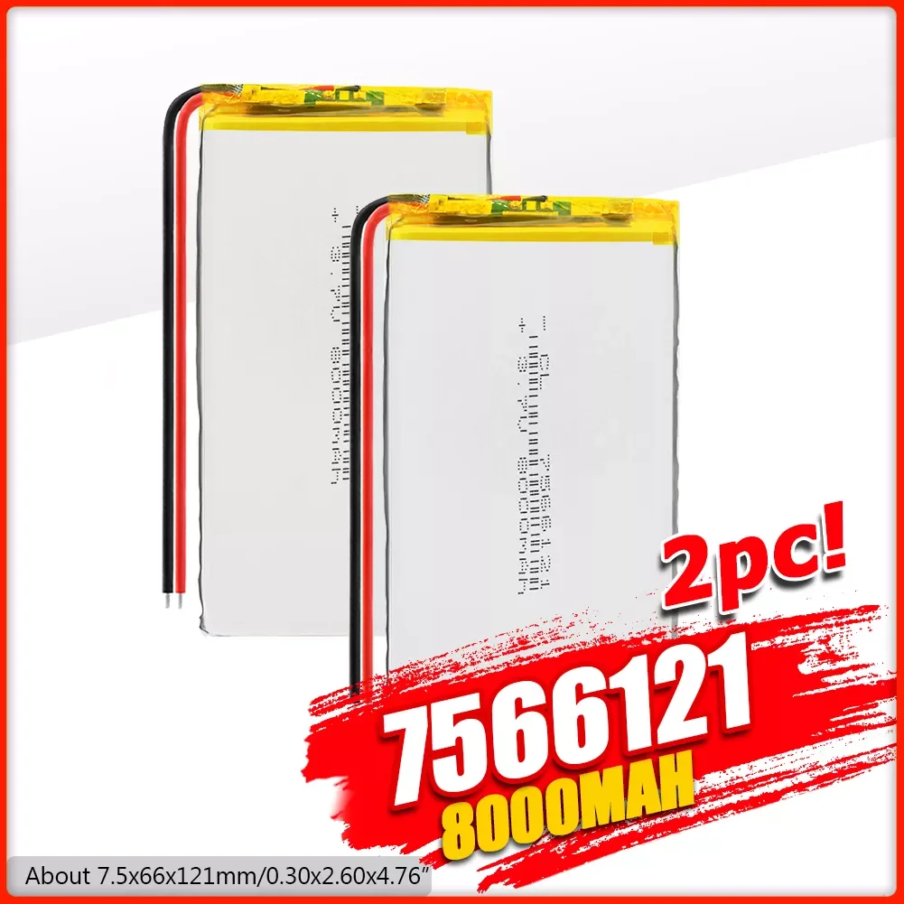 

3.7V 8000mAh 7566121 Lithium Polymer Li-Po li ion Rechargeable Battery Lipo cells For Tachograph POS Portable DVD Searchlight