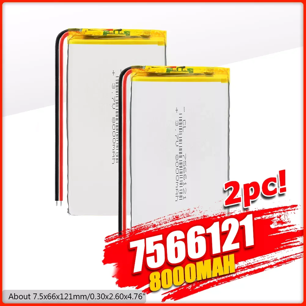 

1/2/4 3.7V 8000mAh 7566121 Lithium Polymer Li-Po li ion Rechargeable Battery For Tachograph POS Portable DVD Searchlight