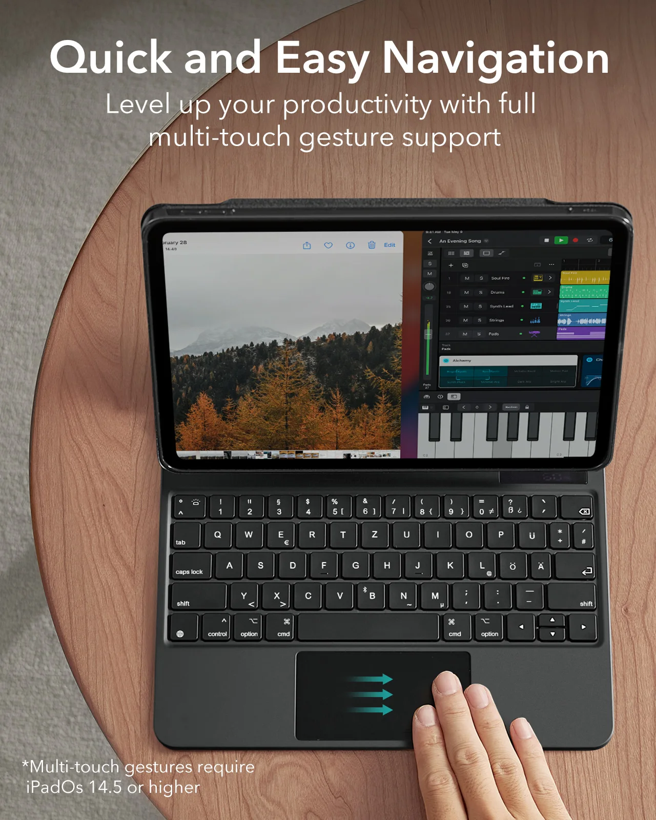 Фото Чехол-клавиатура ESR Magic Keyboard для iPad Pro 11 дюймов (4-го/3-го/2-го/1-го поколения) с немецкой раскладкой, также подходит для iPad Air 4 и Air 5 №5