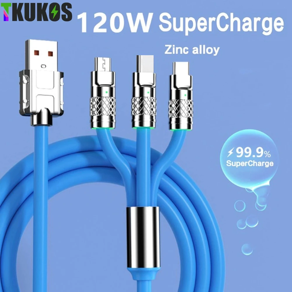 Кабель зарядный 3 в 1 с Micro USB 120 Вт 6 А