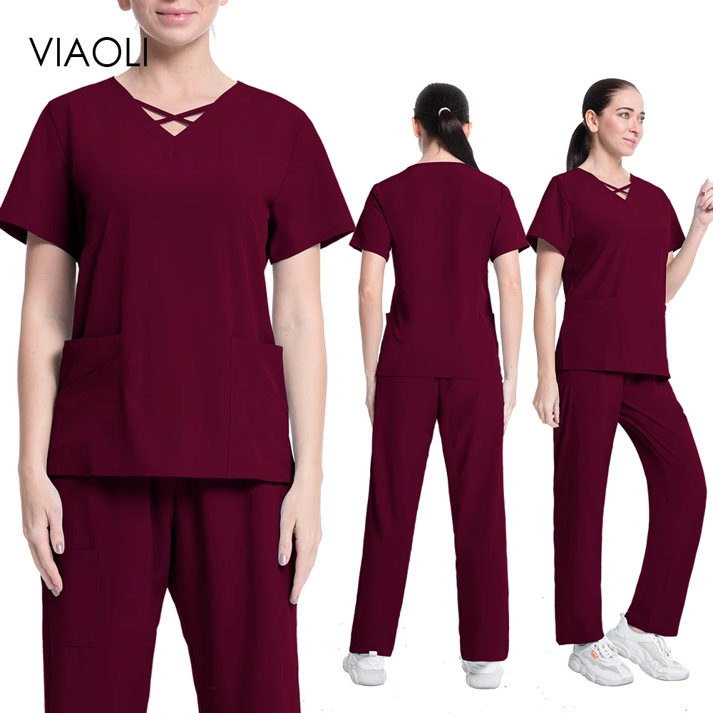 

Short Sleeve V Neck Wholesale Operating Room Medical Uniform Scrub Suit Veterinary Pet Grooming Workwear Summer Surgical Gown