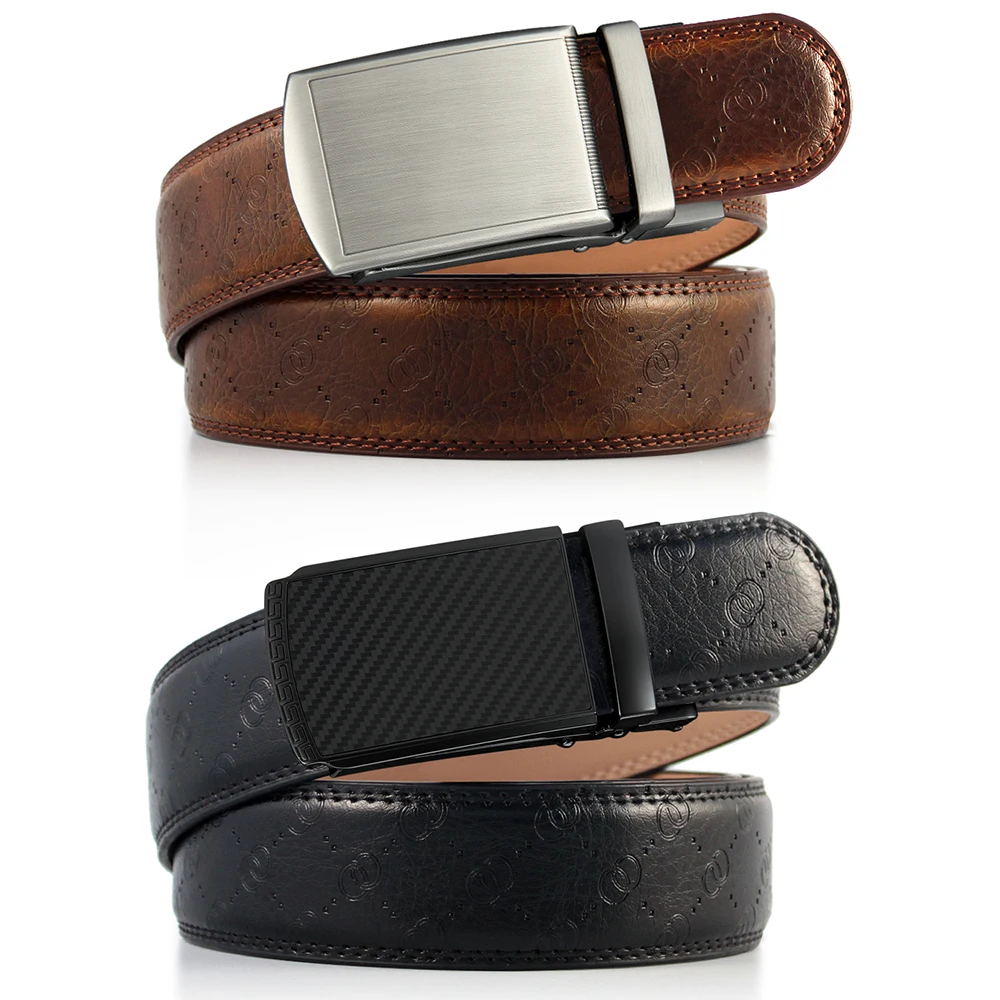 DUPAI FASHIONIS Belt men Leather Genuine belt Metal  Automatic Buckle Ratchet Cowskin Belts  For Jeans Mens Belts Business Black