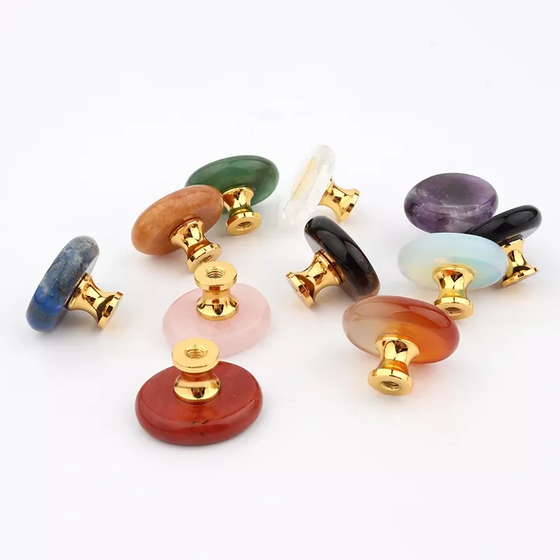 

Hole Nature Stone Drawer Handles Knobs Cupboard Drawer Pull Kitchen Cabinet Knob Quartz Black Obsidian Wardrobe Handles