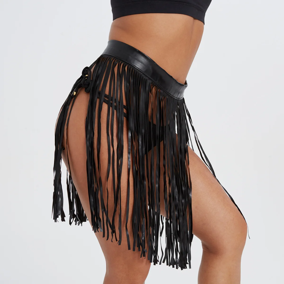 

PU Fringe Irregular Skirt Sexy Party Nightclub Rave Gothic Outfit Halloween Punk Rock Club Wear Gogo Dancer Performance Costume