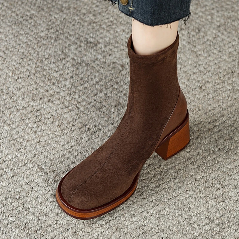 

NEW Autumn Boots Women Faux Suede Leather Shoes for Women Round Toe Chunky Heel Women Boots Concise Black Platform Women Shoes