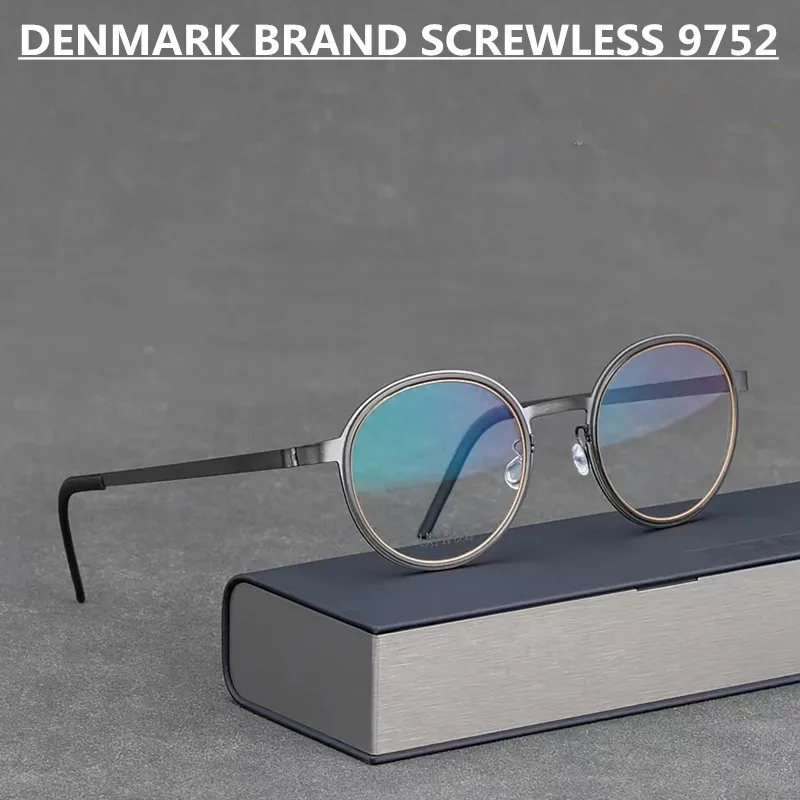 Дания Бренд Титановая Рама Очков для Мужчин и Женщин Ретро Круглая Миопия Оптическая Оправа Без Винтов На Очки На Рецепт 9752