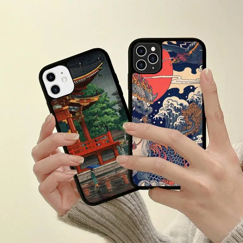 

Japanese style Art Japan Phone Case Silicone PC+TPU Case for iPhone 11 12 13 Pro Max 8 7 6 Plus X SE XR Hard Fundas