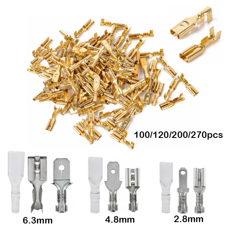 

100-270Pcs 2.8/4.8/6.3mm Insulated Male Female Wire Connector Electrical Wire Crimp Terminals Spade Connectors and Assorted Kit