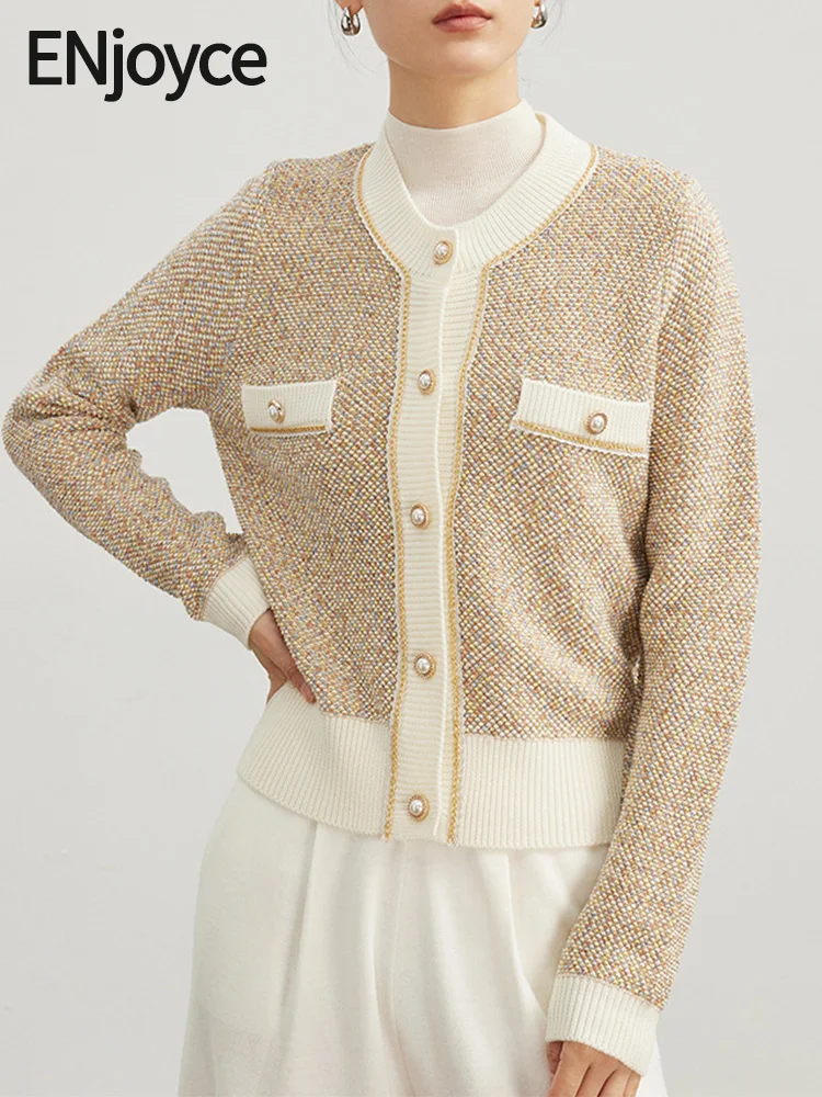 Женский однобортный вязаный кардиган ENjoyce винтажный Теплый шерстяной жакет в