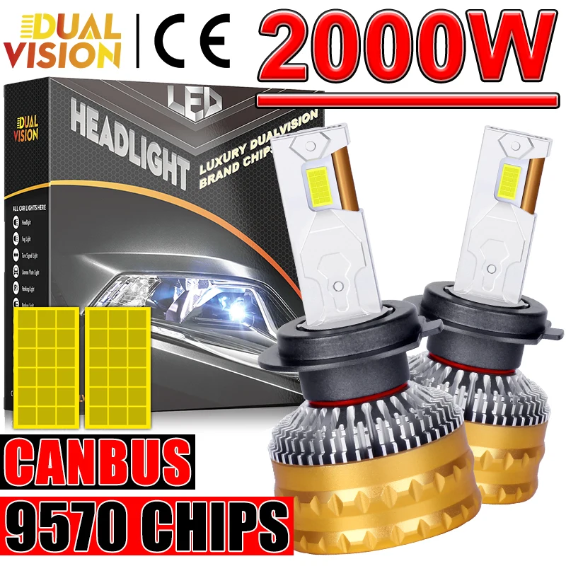 Фото 2000W H4 LED H7 Лампы для фар H8 H9 H11 H1 9005 HB3 9006 HB4 9012 Автоматические противотуманные фары 9570 CSP Чипы Высокая мощность 6500K LED 12V №1
