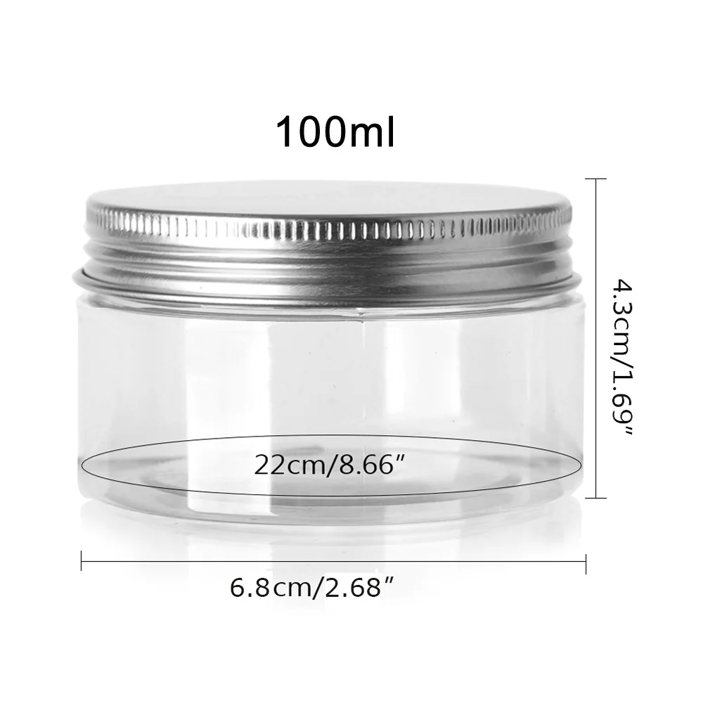 

Прозрачные пластиковые банки с алюминиевыми крышками, 20-250 мл