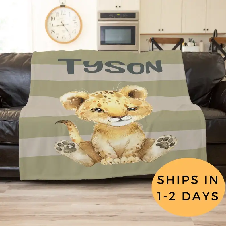 

Lion Blanket, Lion Baby Shower, Jungle Theme Nursery, Safari Baby Shower, Customized Name Blanket, Personalized Throw Blanket, G