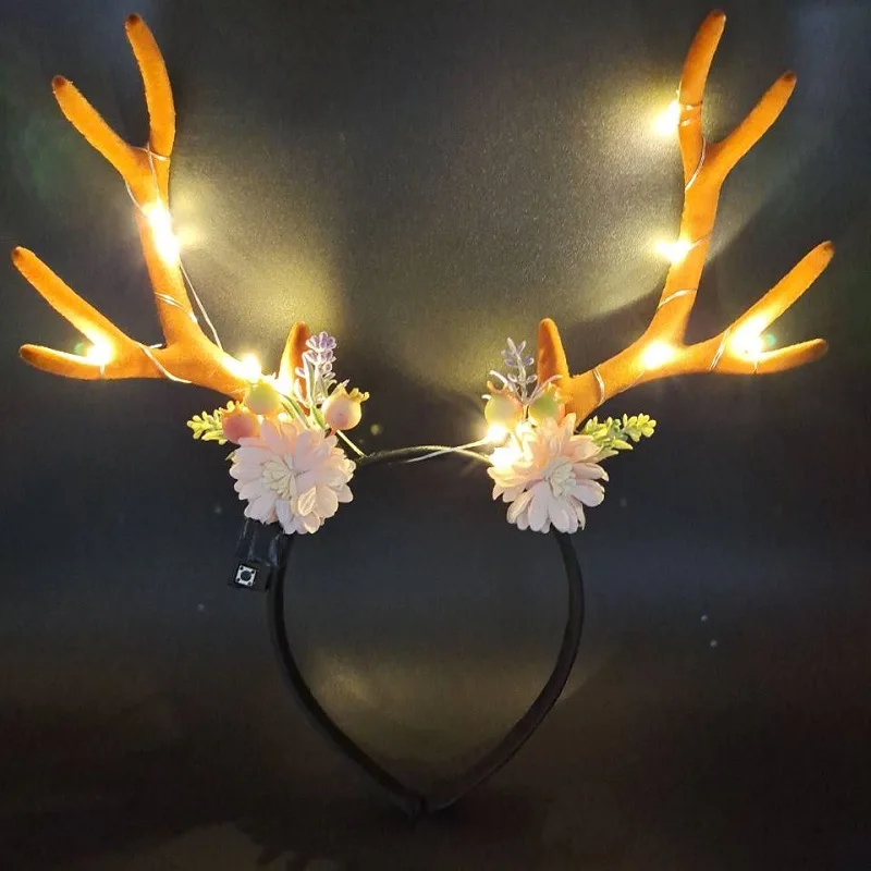 

Women Girls LED Light Up Flash Antlers Headband Costume Deer Flower Ear Hairbands for Halloween Christmas Easter Party