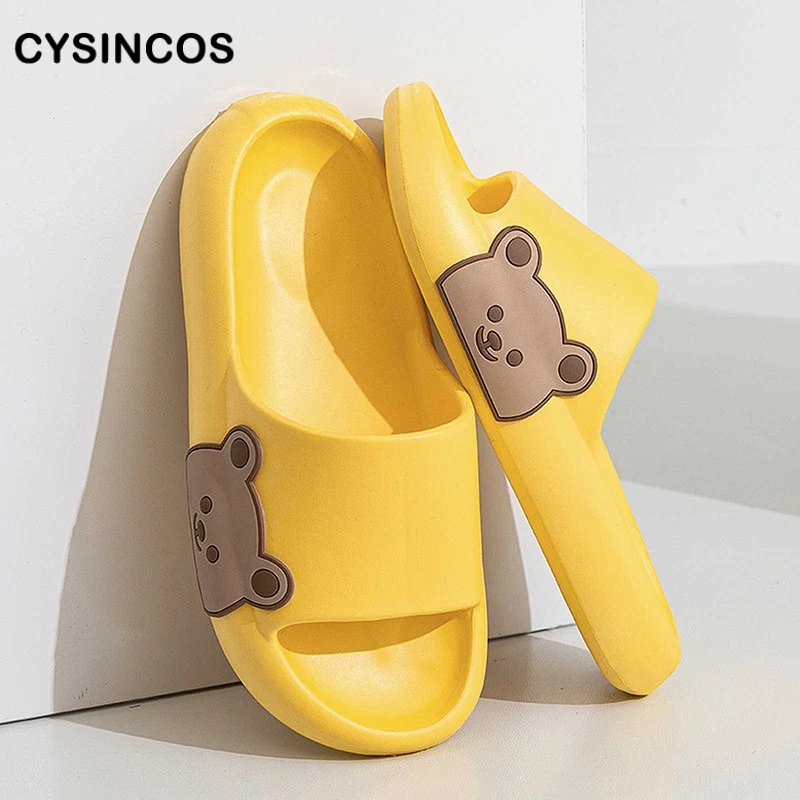

2022 Cute Cartoon Teddy Bear Slippers Women Platform Slides Summer Beach Sandals Bathroom Shoes Home Flip Flops Cloud Slipper