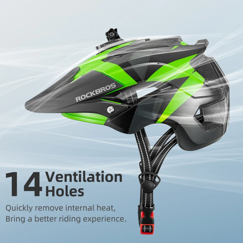 

ROCKBROS Cycling Helmet with Gopro Holder Tailight Green/Red Bike Helmets Road Mountain Bicycle Helmet MTB Downhill Helmet