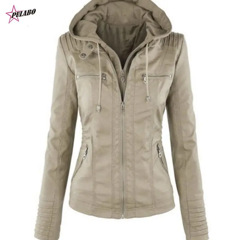 

7XL Женская куртка с капюшоном из искусственной кожи Pu мотоциклетная шляпа съемная повседневная кожаная панковская верхняя одежда