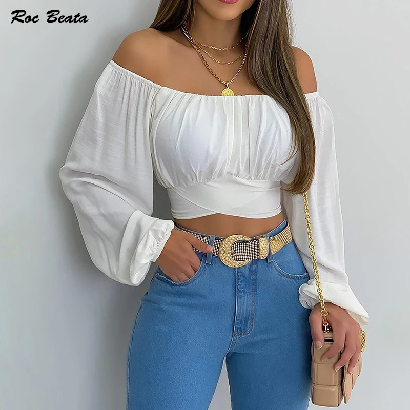 Модные сексуальные футболки с воротником-лодочкой и длинным рукавом Женские