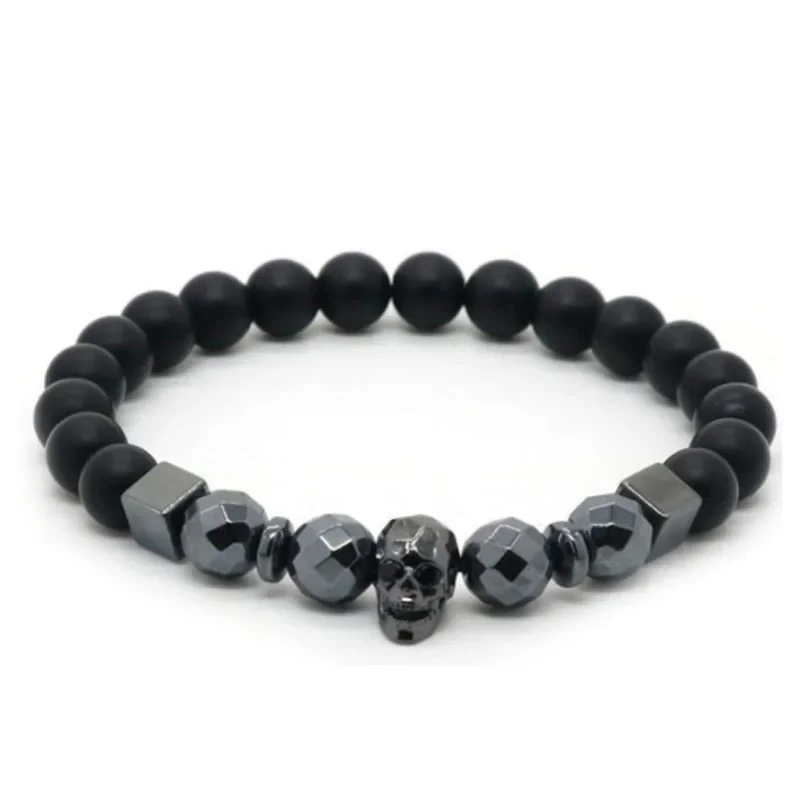 Браслет с подвеской в виде короны и черепа для мужчин природный гематит