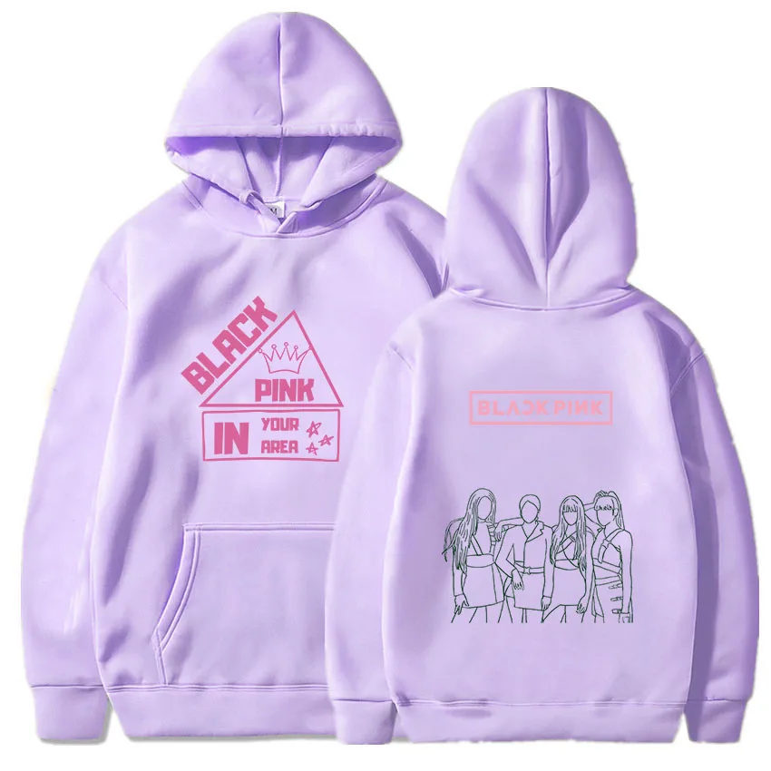 

Black Pinkk Printed Sudadera Clothes Korean Style Women Fashion Pullover Fall Winter Fleece Sweatshirt Aesthetic Graphic Hoodie
