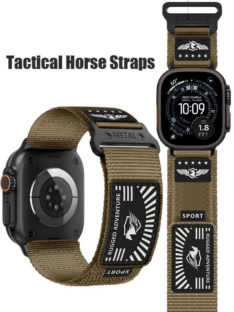 Фото Ремешок для Apple Watch Band Ultra 2 3, 49 мм, 46 мм, 45 мм, 44 мм, тактический прочный нейлоновый браслет Correa Sport Series 11 10 9 8 7 SE №1