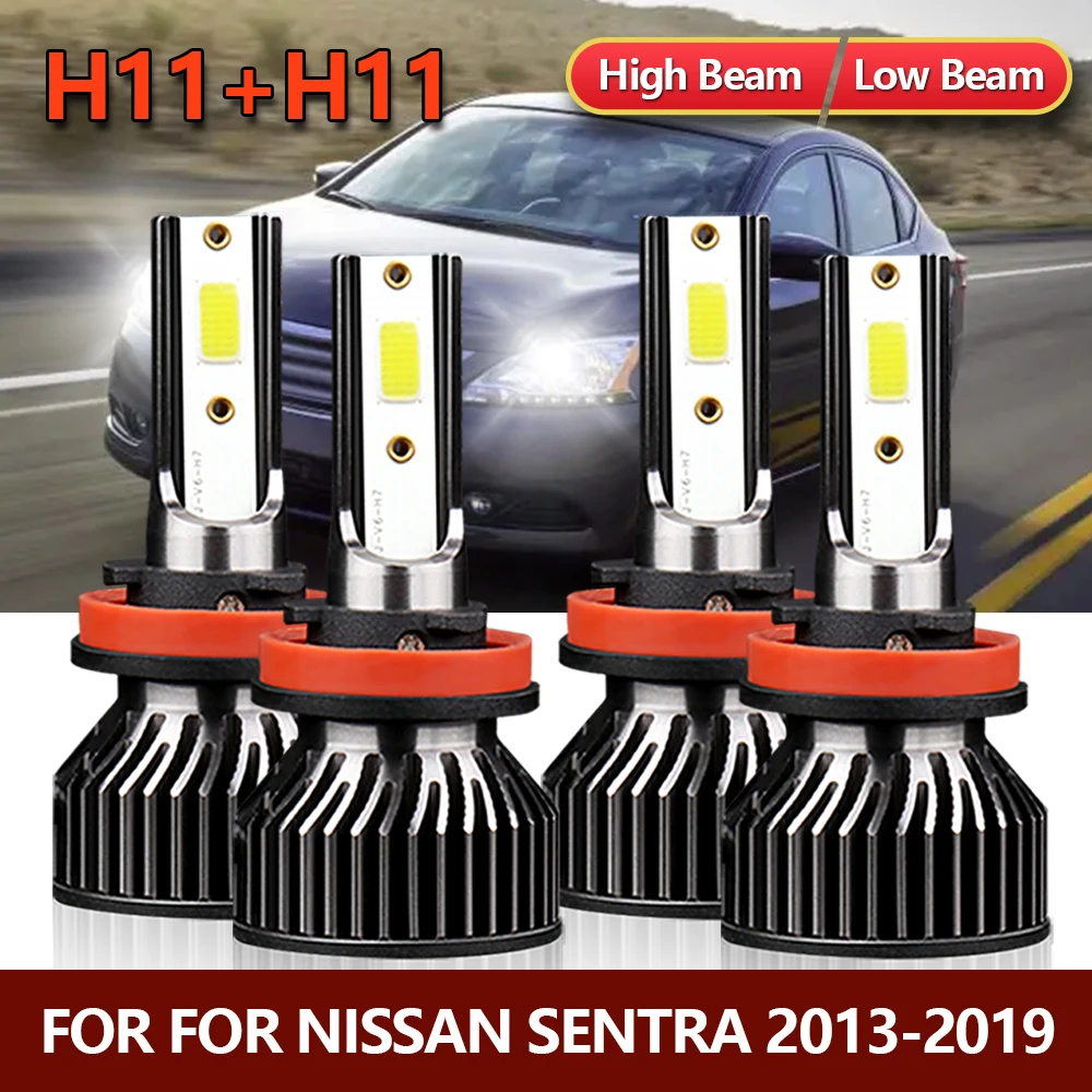 

4x светодиодный H11 H9 H8 лампы для фар High Low Combo Turbo белые лампы в комплекте для Nissan Sentra 2013 2014 2015 2016 2017 2018 2019