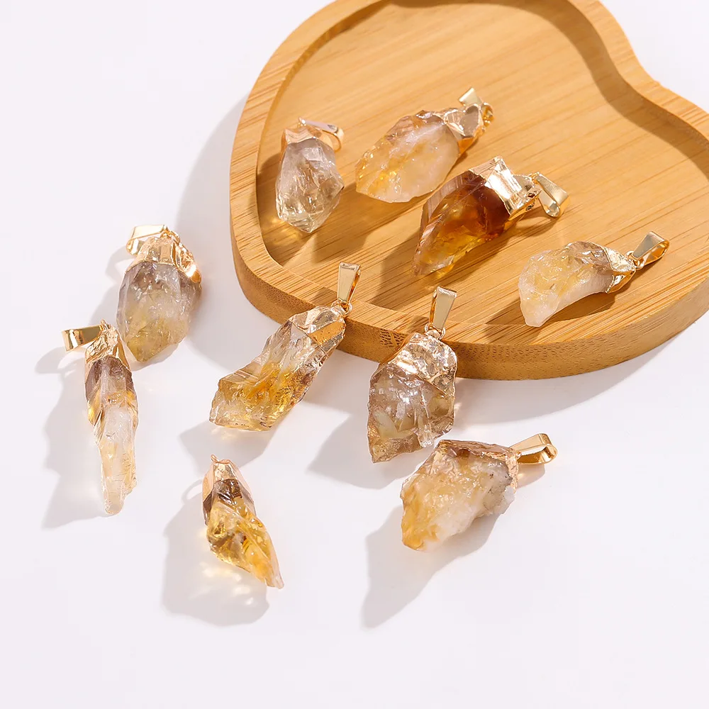 

15pcs Natural Stone Topaz Pendant Irregular Citrine Crystal Raw Stone Charms Diy Necklace Earrings Accessory