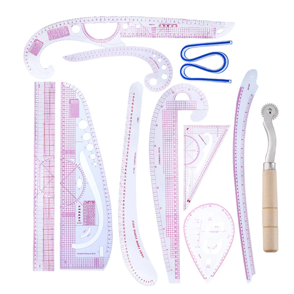 

Набор швейных линейки во французском стиле, многофункциональные инструменты для шитья, линейка для резки, образец одежды, мерная ручка, 11 шт.